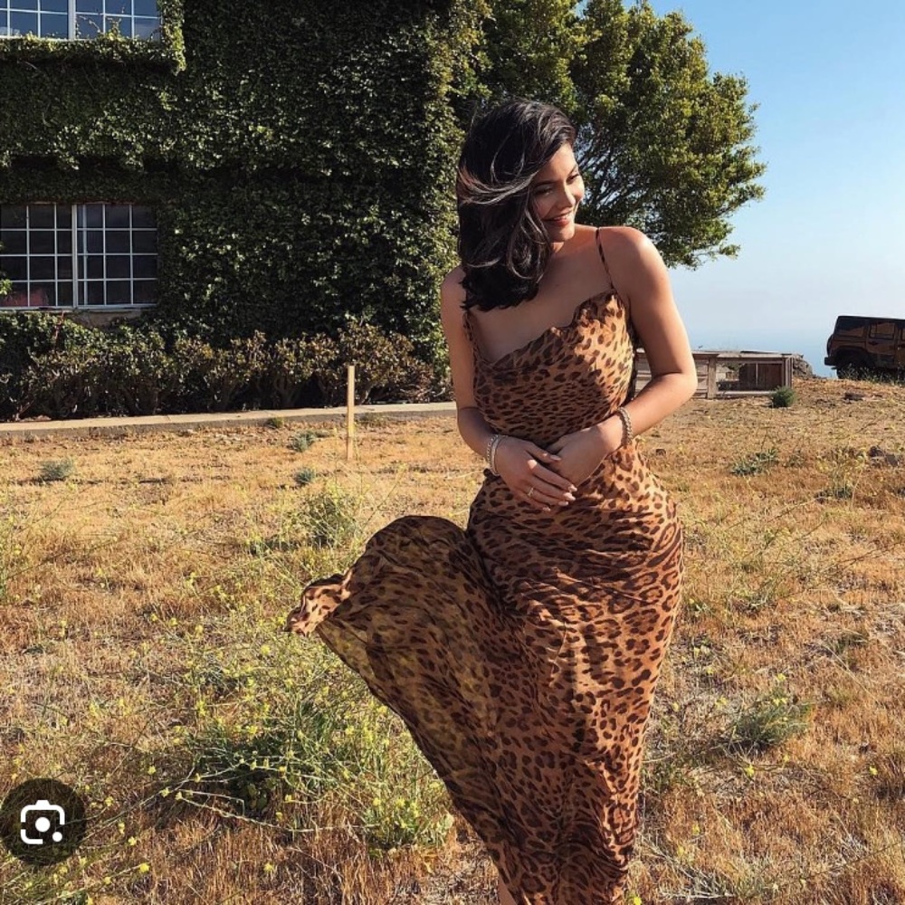 Pookie & Sebastian Chetah Leopard Animal Print Cowl Neck Tie Strap Dress Large